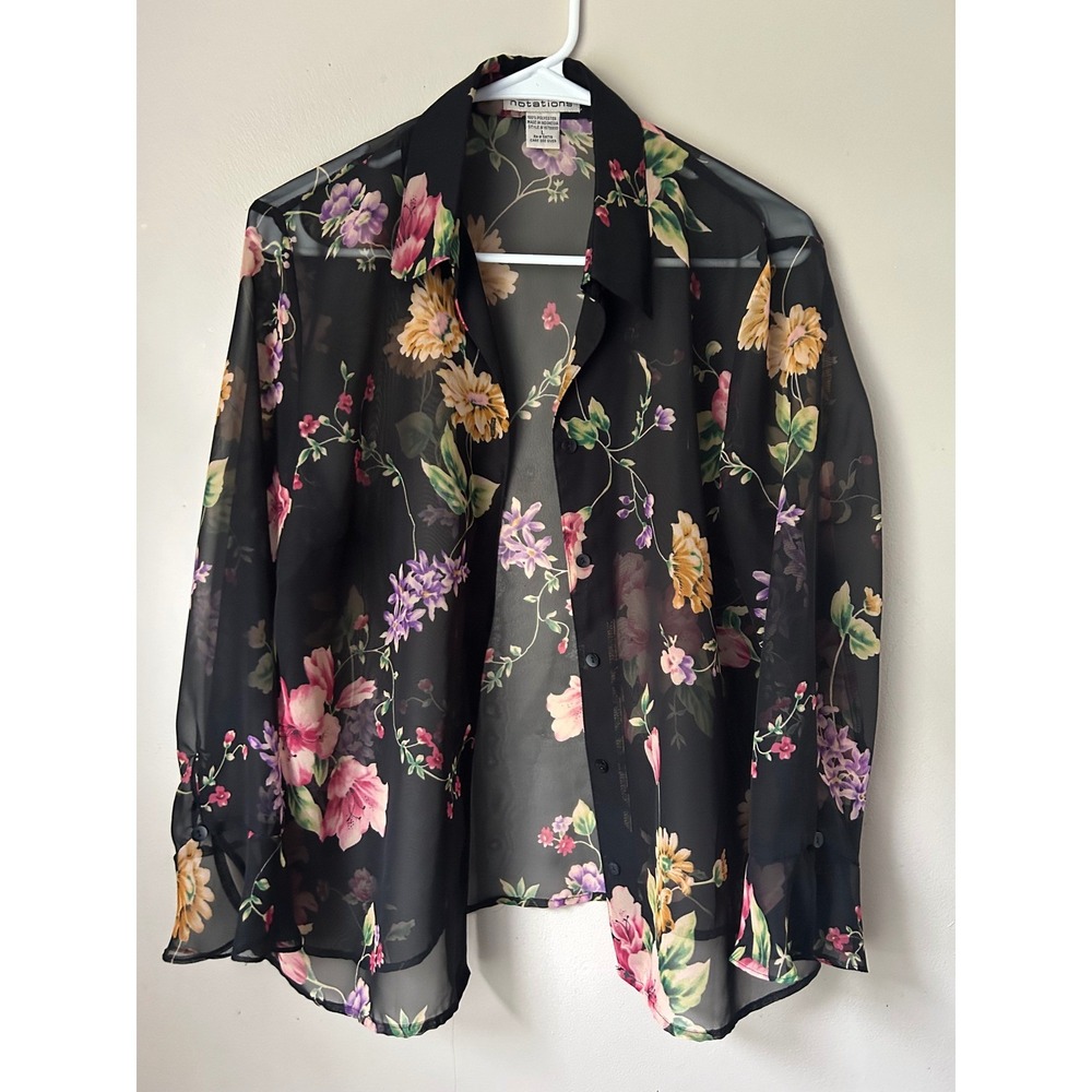 Y2K Notations Black Floral Sheer Top Whismigoth Feminine Spring Cottagecore